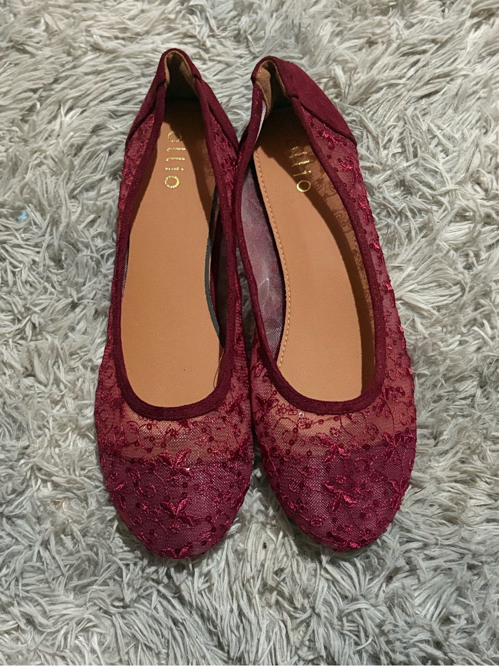 Ollio Wine Lace Ballet Flats